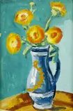 Kytica žltých kvetov v keramickej váze by Ernest Zmeták, 1963, tempera na kartóne, sold Nov 2007