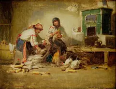 Zoltán Veress, Moržovanie kukurice, okolo 1920, olej na kartóne