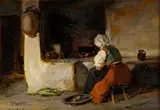 Aladár Edvi Illés, V dedinskej kuchyni, okolo 1910, olej na dreve