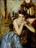 Vilmos Nagy, Dáma s gitarou, okolo 1920, olej na kartóne