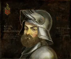 Rytier Goetz von Berlichingen by Daniel Hock, okolo 1900, olej na kartóne, sold Nov 2007