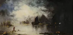 John Day, Večer v prístave, okolo 1900, olej na plátne