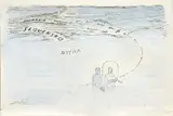 Peter Bartoš, Vypustenie holuba s hymnou lásky (Od Apoštola Pavla 1. epištola korintským 13 z arcidiecézy v Nitre na Moravu) (postkonceptuálna akcia ), 1992-2000, kresba fixkou, temperou, belobou na papieri
