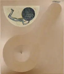Patrik Kovačovský, Ako Mesiac, akryl, farebná ceruza, pastel, koláž na plátne, reliéfny objekt