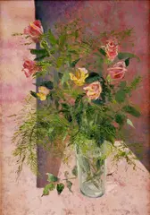 Kytica ruží by Jana Melišková, 1983, olej na sololite, sold Oct 2007