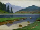 V Tatrách (Pri rieke Poprad) by Nándor Katona, okolo 1910, olej na preglejke, sold Oct 2007