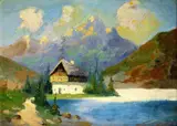 Chata v horách by Nándor Katona, okolo 1910, olej na kartóne, sold Oct 2007