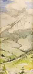 Zoltán Palugyay, Tatry (Kriváň), 1931, akvarel na papieri