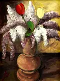 František Studený, Orgovány s tulipánmi, 1954, olej na kartóne