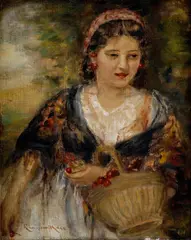 Žena s košíkom čerešní by Endre Komáromi-katz, okolo 1910, olej na plátne dublované na lepenke, sold Oct 2007