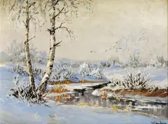 Ludwig von Andok, Krajina s brezami, okolo 1950, olej na plátne