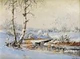 Ludwig von Andok, Krajina s brezami, okolo 1950, olej na plátne