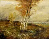 ring & Kasznár Jenő, Krajina s brezami, okolo 1910, olej na plátne