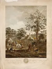 Longueil de Joseph, Na flámskom vidieku podľa I. van Ostade, 1780, kolorovaná medirytina na papieri