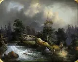 Karl Kaufmann & alias Hofman, Horská krajina s potokom a figurálnou štafážou, okolo 1890, olej na plátne