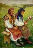 Faltus & ?, Sediace ženy, okolo 1930, olej na olátne