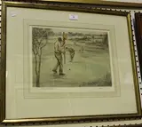 Henry Wilkinson, Golfing Scenes, two colour etchings, both signed and editioned in pencil