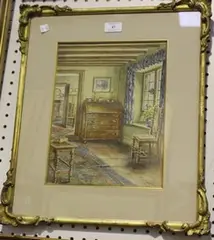 Eva Hollyer, Interior of a Cottage, watercolour