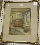 Eva Hollyer, Interior of a Cottage, watercolour