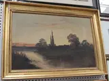 F. E. Jamieson, View of a River and Town at Dus`k, oil on canvas