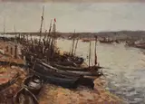 John Joseph Bellman, View of Beached Boats, oil on board