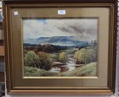 Reginald Aspinwall, Landscape with River and Bridge, 1906, watercolour