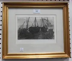 Glynn Thomas, Pin Mill 2, monochrome aquatint