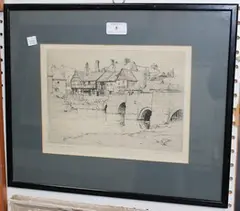 E. Willis Paige, King John's Bridge, Tewkesbury, monochrome etching