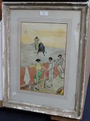 López Reiz, Bullfighting Scene, watercolour and ink