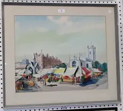 Stanley Jackson, The Market Place, Cambridge' and 'Grammar School, Chapel, Nash's House, Stratford upon Avon, a pair of 20th Century watercolours with gouache