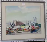 Stanley Jackson, The Market Place, Cambridge' and 'Grammar School, Chapel, Nash's House, Stratford upon Avon, a pair of 20th Century watercolours with gouache