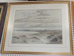 Edwin Harris, Coastal View with Windmill, watercolour