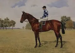 Isaac J. Cullin, Woolwinder' (Study of the Racehorse with Jockey-up), watercolour
