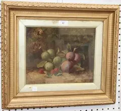 David Brown, Still Life Study of Plums and Raspberries in a Naturalistic Setting, 1886, oil on canvas