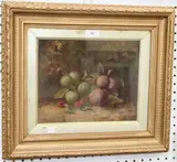 David Brown, Still Life Study of Plums and Raspberries in a Naturalistic Setting, 1886, oil on canvas