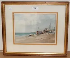 Ashton Cannell, Figures and Children on a Beach, watercolour