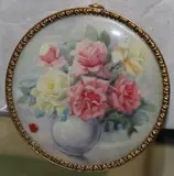 W. Haslam, Tondo Miniature Still Life Study of a Vase of Roses, watercolour
