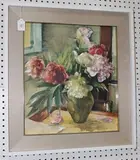 E.K. Roth, Still Life Study of Peonies in a Vase, watercolour