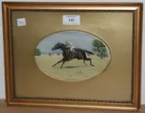 Isaac J. Cullin, Hapsburg' (Oval Study of the Racehorse with Jockey-up), 1914, watercolour