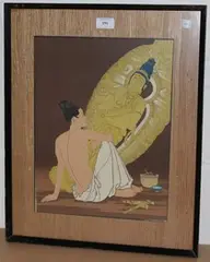 Paul Jacoulet, Study of a Sculptor, colour woodblock, signed in pencil