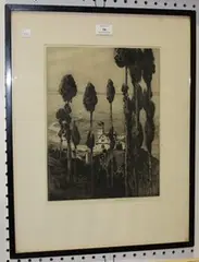 Albany E. Howarth, Valley of the Tiber, monochrome etching