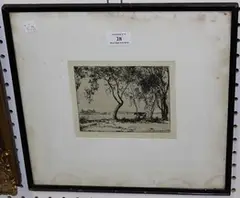 Ernest Herbert Whydale, Landscape with Cow, monochrome etching