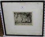 Ernest Herbert Whydale, Landscape with Cow, monochrome etching