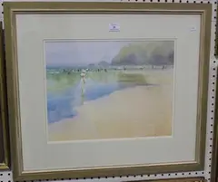 Keith Noble, Figures on a Cornish Beach, watercolour