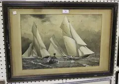 Barlow Moore, Royal Thames Yacht Club Match Nore to Dover off the Shivering Buoy, watercolour and gouache
