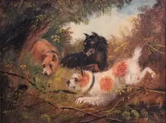 E. Armfield, Study of Terriers in a Landscape, oil on canvas