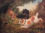 E. Armfield, Study of Terriers in a Landscape, oil on canvas