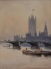 William Alister Macdonald, View of the Houses of Parliament, 1904, watercolour signed with initials and dated 1904