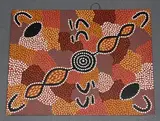 Jessie Panangka, Aboriginal Study of Women collecting Bush Tucker, acrylic on canvas-board