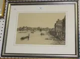 Douglas Ian Smart, View along the Thames towards Hungerford Bridge, pencil drawing